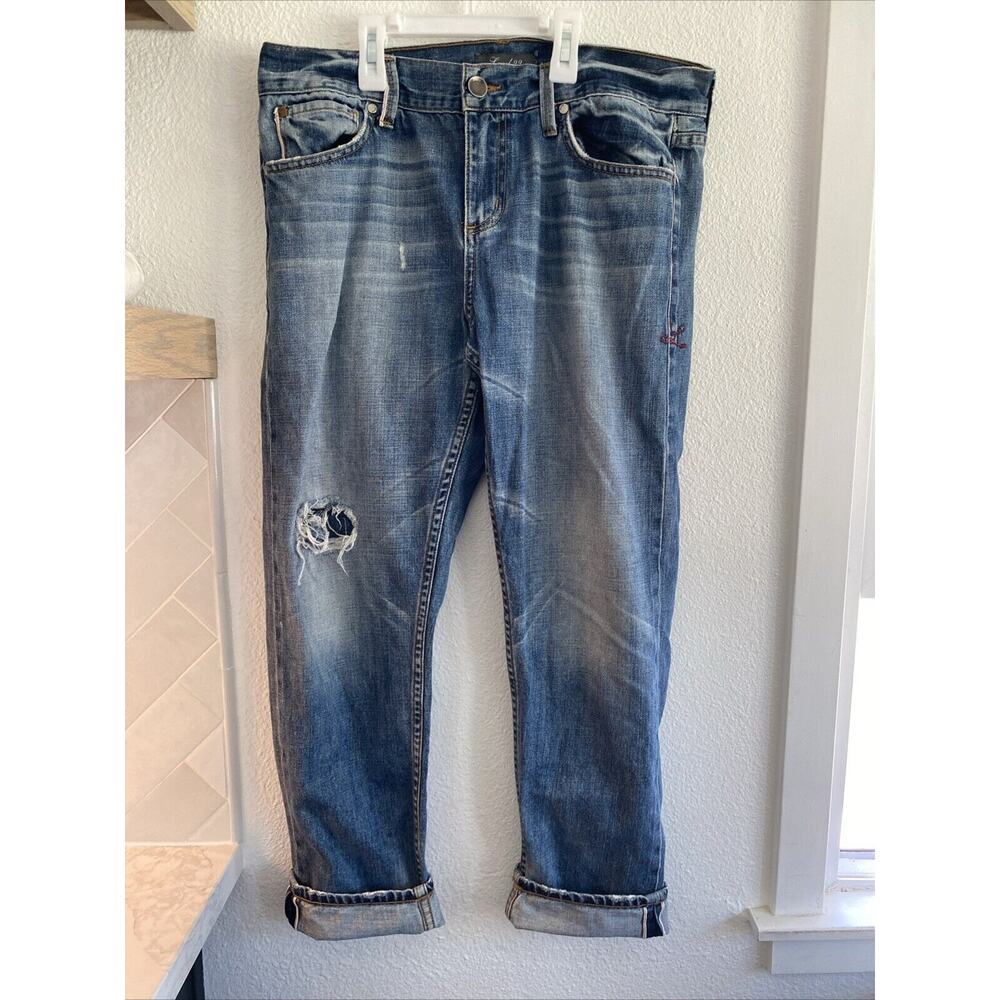 Level 99 Relaxed Lily Jeans Women's‎ 30 Blue Distressed Selvedge Denim Straight